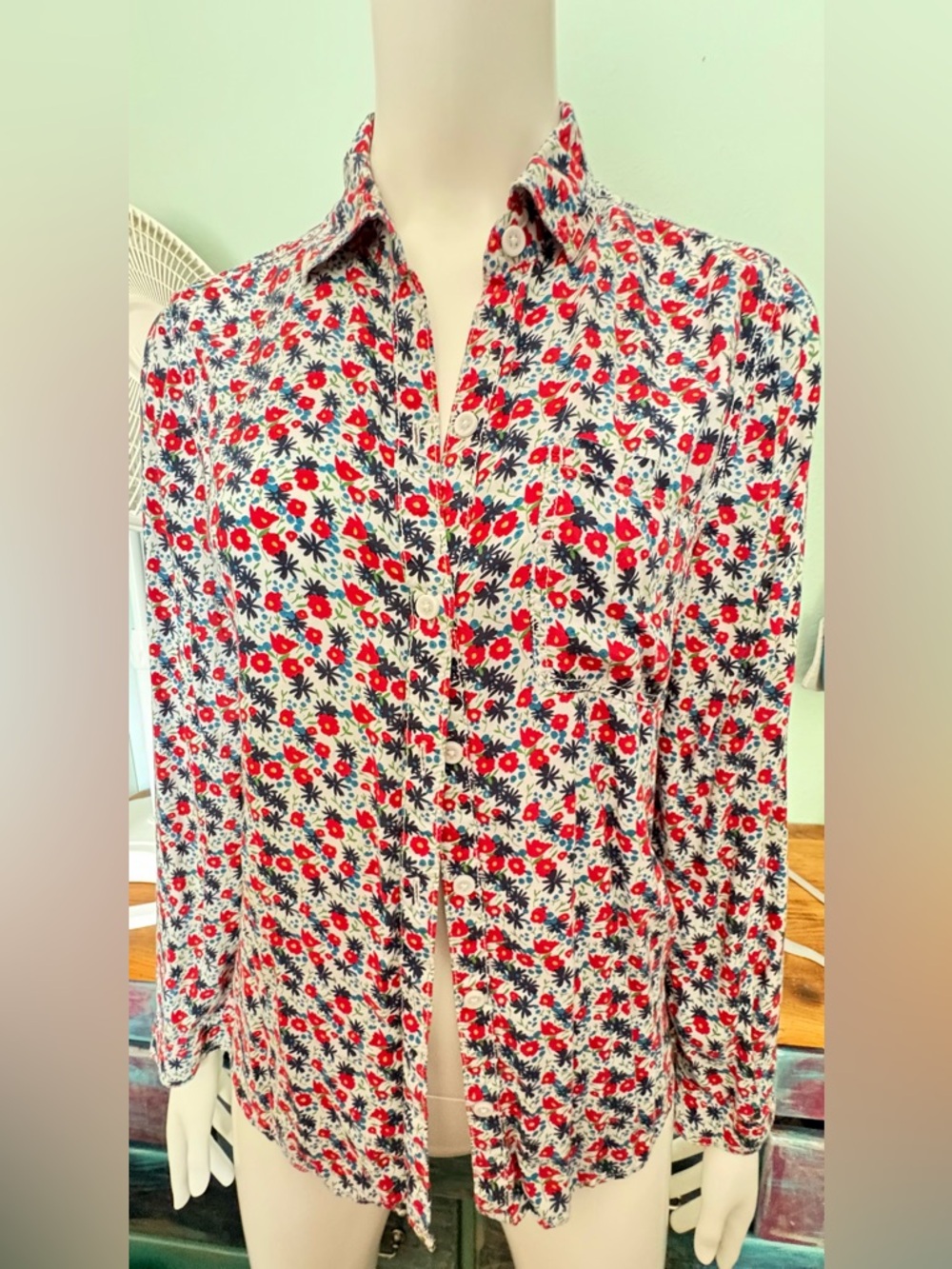 beachlunchlounge Red Blue White Yellow Green Flowy Floral Button Down Shirt